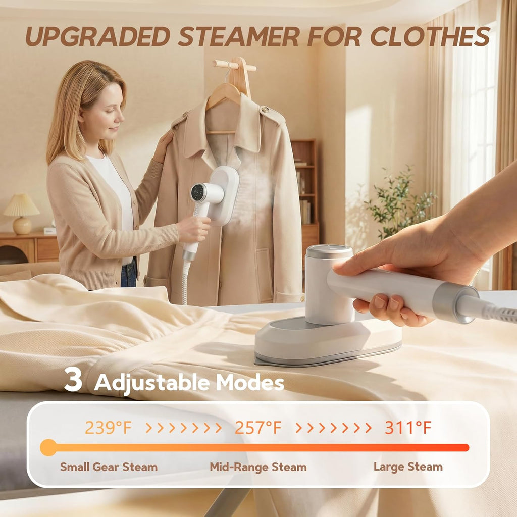 2 In 1 Steamer - Skiennix 1550W Powerful Clothes Steamer with 1100ml Tank | Fast Heat-Up, Portable Wrinkle Remover (White)