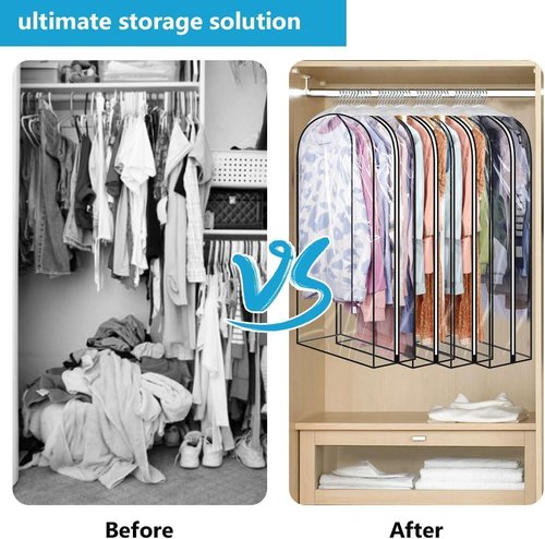 60 Clear Clothes Hangers - Waterproof Garment Bags with Smooth Zipper | 10" Gusseted for Shirts & Dresses