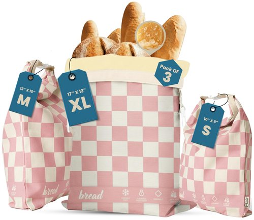 Buzzy Bags 3-Pack Reusable Beeswax Bread Bags (XL, M, S) - Organic Cotton Beeswax Bread Storage Bag for Homemade Bread & Sourdough Freezer-Safe, Breathable & Freshness Support - Eco-Friendly Bread Bag