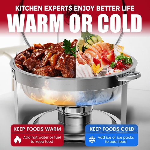 IMACONE Chafing Dish Buffet Set of 2, 5QT Round Stainless Steel Chafer for Catering, Upgraded Chafers and Buffet Warmer Sets with Glass Lid & Holder, Frame, Fuel Holder for Event Party Wedding Holiday