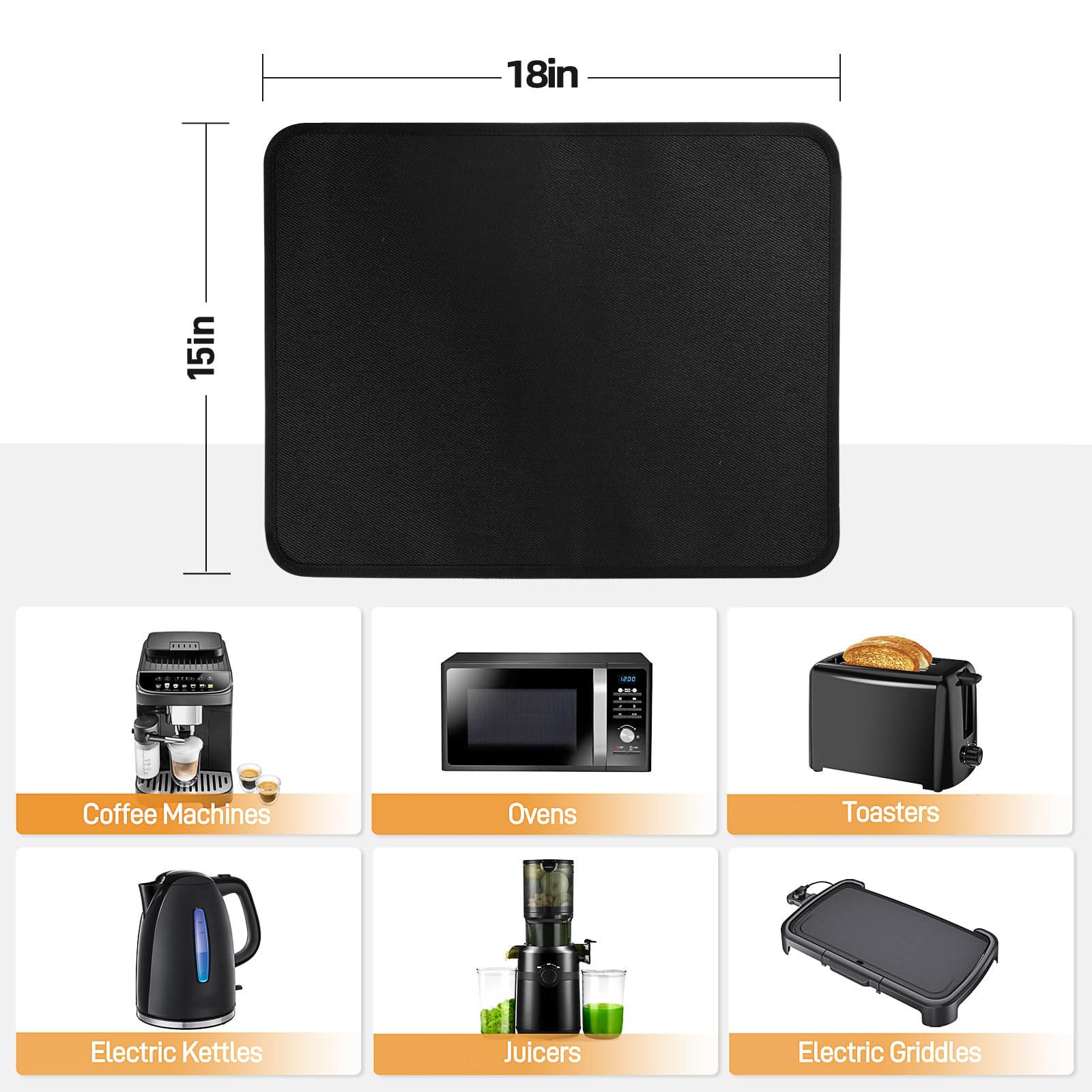 Heat Resistant Mat for Air Fryer, 15 x 18in Heat Resistant Mat for Countertop, Fireproof Silicone Countertop Protector Appliance Slider Hot pod for Air Fryer, Coffee Maker, Toaster, Oven (Black)