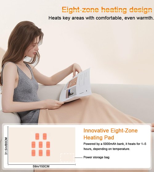 Heated Shawl Wraps for Women Portable USB Heated Blanket Shawl with Hoodie Wearable Electric Blanket Fast Heating in 15 Seconds 8 Heating Zones 3 Heating Levels Rechargeable for Outdoor C(1PCS)