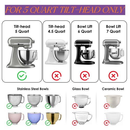 Silicone Bowl Insert Liners for KitchenAid 5 Qt Mixer, Included 1 Flex Edge Beater and 3 Liners with 3 Lids