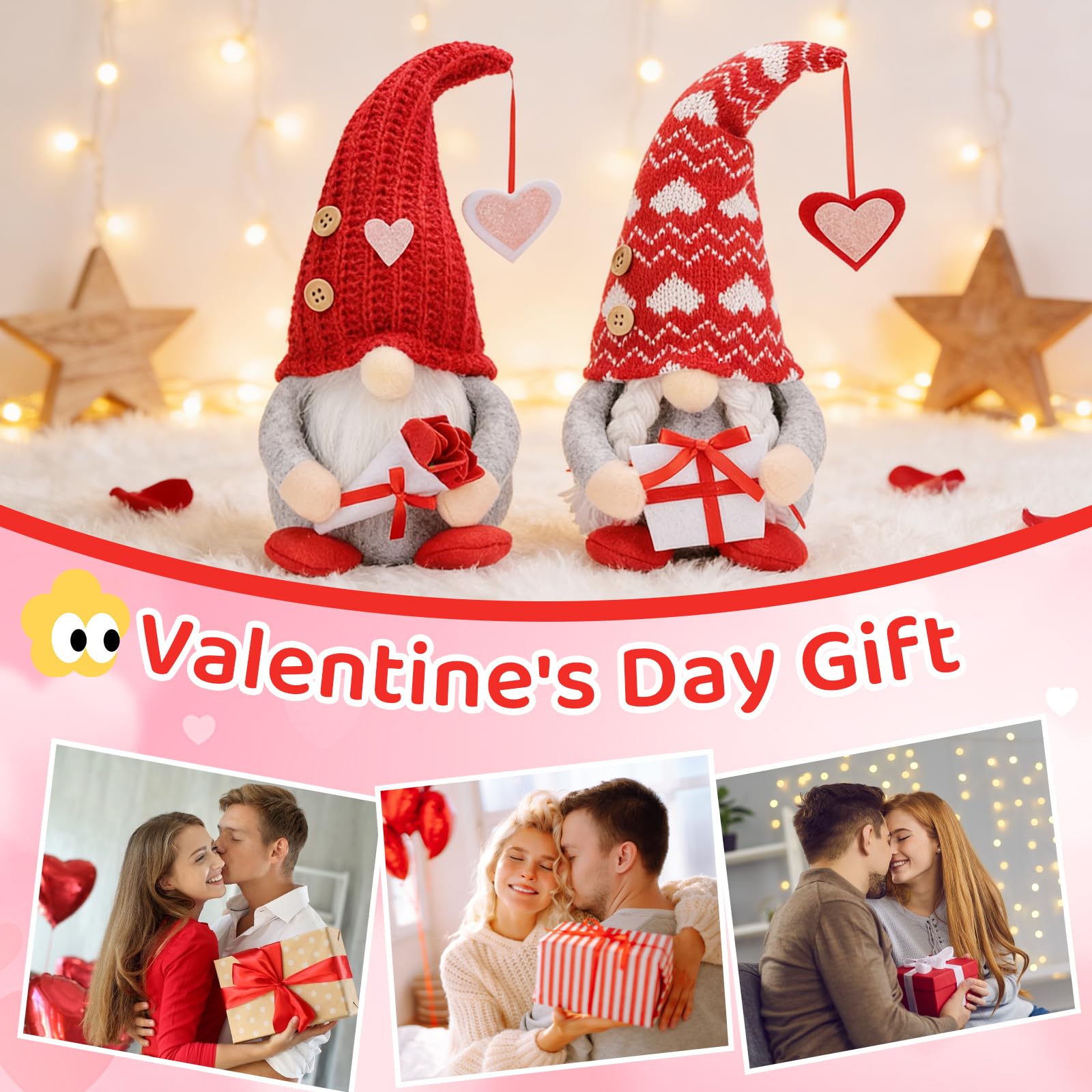 Poonhnxz Valentine's Day Gnome Plush,Valentine Couple Plush Gnomes Decorations for Home, Indoor, Office - Valentine Gifts for Her, Wife, Teacher, Girls - Wedding Gift for Husband & Wife