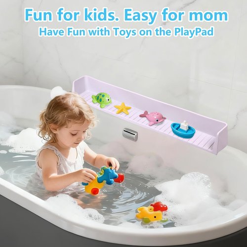 Bathtub Splash Guard for Kids, Long Flexible Silicone Shower Splash Guard with Suction Cups, 2-in-1 Tub Ledge Organizer for Bath Toys & Supplies, Prevents Water Spills, Keeps Floor Dry(Grey)