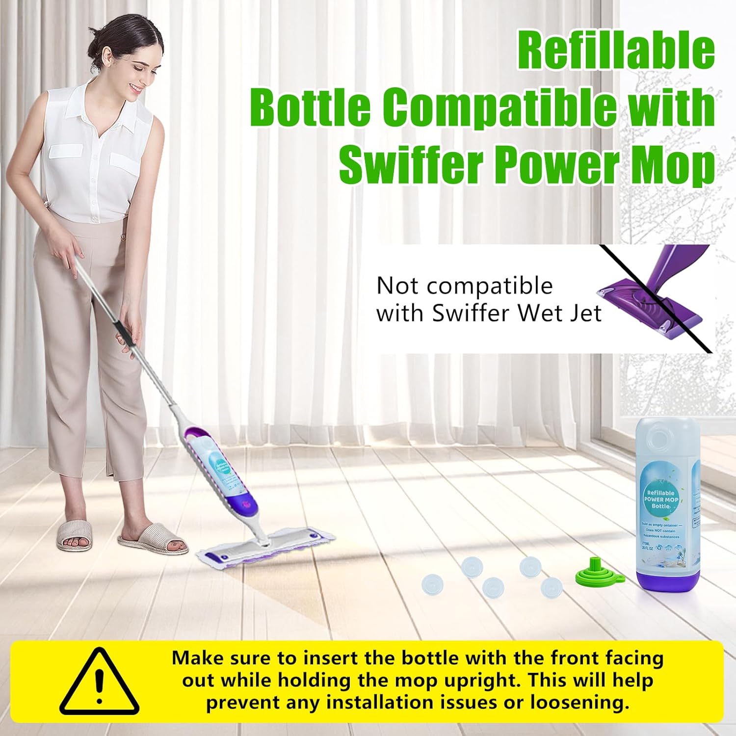 Power Mop Refillable Bottle - 26 FL OZ Leak-Proof HDPE Solution Container with 5 Silicone Gaskets & Funnel