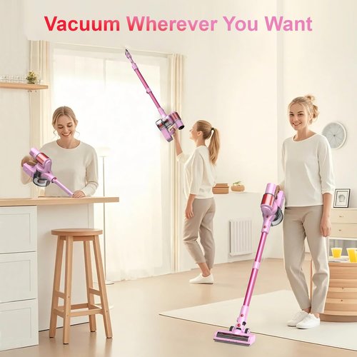 AOKOAK Pink Cordless Vacuum Cleaner, 45Kpa/550W/60 Mins Runtime Stick Vacuum with Self-Standing and Touch Screen, Anti-Tangle Wireless Vacumm, Vacuum Cleaners for Home/Pet Hair/Carpets/Floors