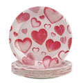PUEVENYI 50PCS Valentine's Day Paper Plates - 7Inch Pink Heart Love Print Dessert Plates for Cake Salad Fruit Pizza,Disposable Decoration Supplies for Valentine's Wedding Anniversaries Birthday Party