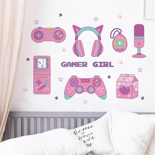Gaming Wall Decor Pink Gamepad Headphone Prints Game Picture Game Painting Gamer Sign Poster for Girls Kids Room Bedroom