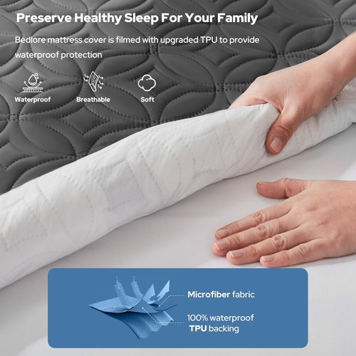 BEDLORE Queen Mattress Protector - Waterproof Noiseless Cover with Deep Pocket for 6-18 Inch Mattresses | Soft, Breathable, Machine Washable (Dark Gray)