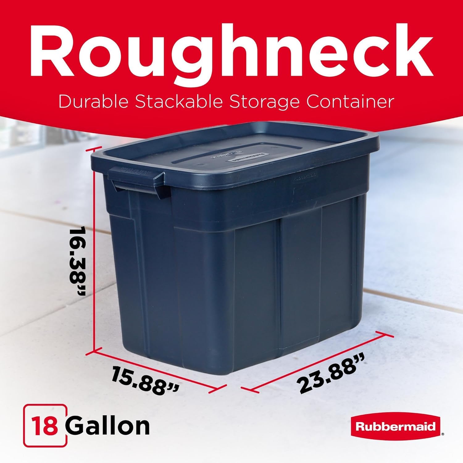 Rubbermaid Roughneck 18 Gal Tote - Rugged Stackable Storage Bins with Lids & Handles | Dark Indigo Metallic, 6 Pack