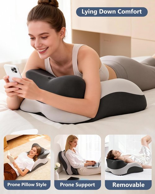 Eppyyo Memory Foam Ergonomic Wedge Pillow, Squat Pillow, Prone Pillow for Sleeping, Reading Pillow for Bed, Ideal for Massage, with Removable Cover, Back Support, Multi-Functional Memory Foam (Grey)