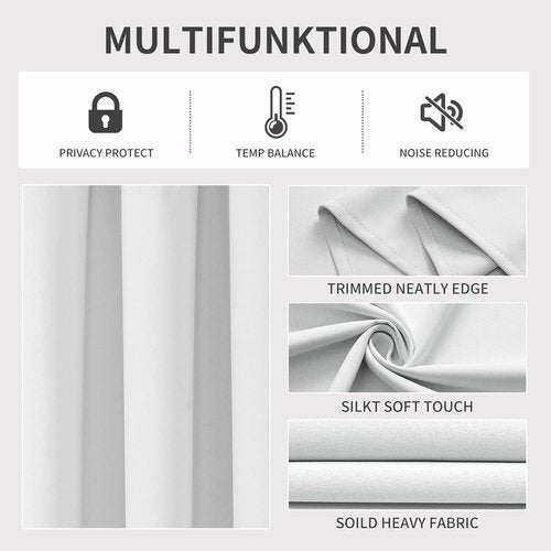 Joydeco 60% Blackout White Curtains - Thermal Insulated Grommet Drapes | 84 Inch Length, Greyish White, 2 Panels