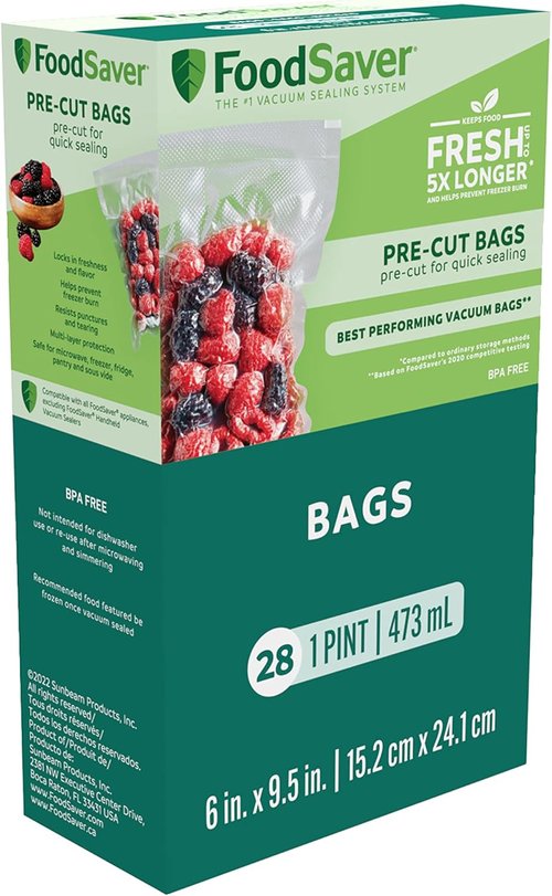 FoodSaver Vacuum Sealer Bags - Airtight Food Storage Rolls & Precut 1-Pint BPA-Free Bags