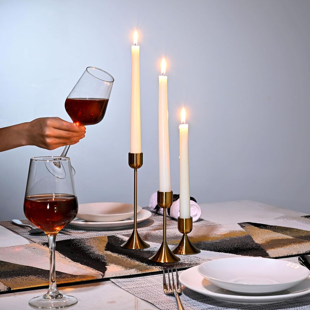 Skiennix Candle Holder - Heavy Base for Elegant Room Décor | Shiny Copper, 3-Piece Set