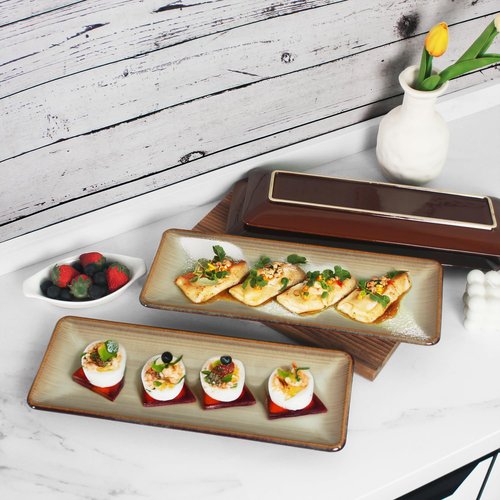 jinsongdafa Ceramic 4-Piece Set Dinner Plate 14.3 Inch Large Rectangular Dinner Plate for Entertaining Guests, Desserts, Salads, Appetizers, BBQ, Main Courses, Tacos, Kitchen Tableware