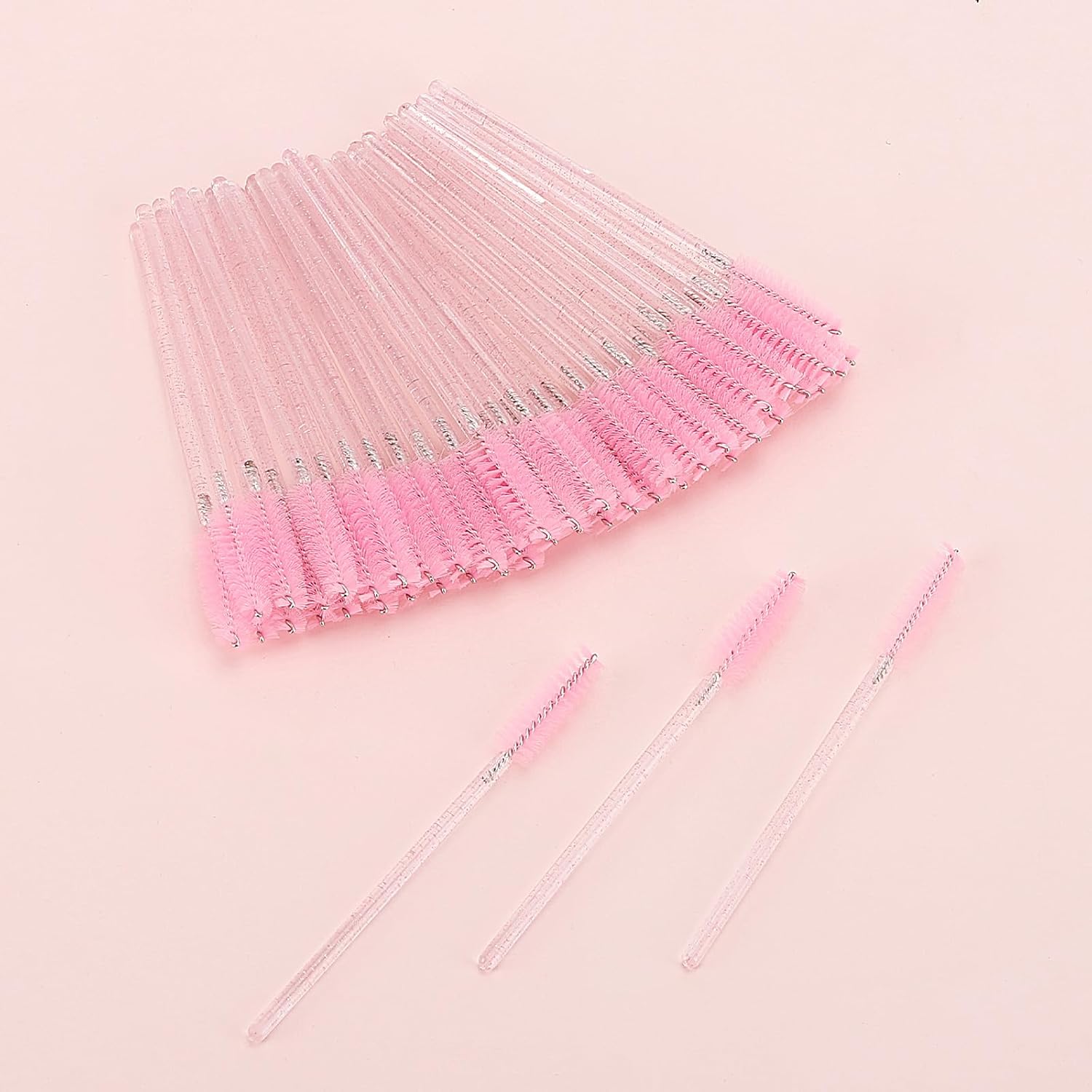 Tbestmax Disposable Mascara Wands - 50 Pcs Crystal Eyebrow Spoolies for Eyelash Extensions | Pink Makeup Brushes