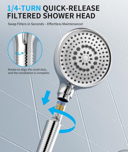 Filtered Shower Head with Handheld, 10 Spray Mode High Pressure Shower Head with Filters, Shower Filter Head for Hard Water, Powerful Spray for Cleaning, 2 Replaceable Filters Included, Chrome