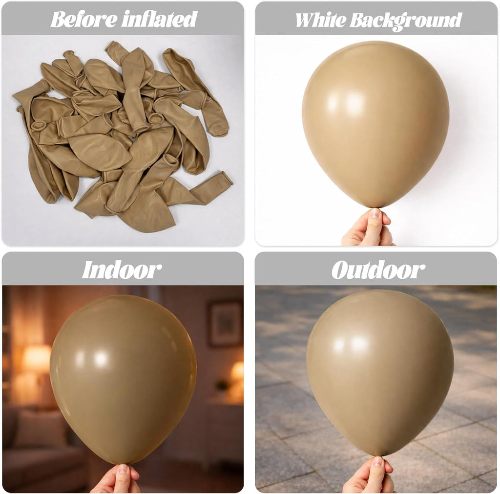 Voircoloria 130-Piece Light Brown Latex Balloon Garland Kit - Various Sizes for Birthday, Baby Shower, and Wedding Celebrations