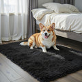 Small Area Rug - Modern Shag 2x3 Feet Black Bedroom Mat | Fluffy Carpet for Dorm Room Decor