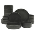 Gibson Elite Deerfield 16-Piece Stoneware Dinnerware Set – Matte Black Reactive Glaze Plates and Bowls, Stackable, Modern Design, Service for 4 – Microwave & Dishwasher Safe