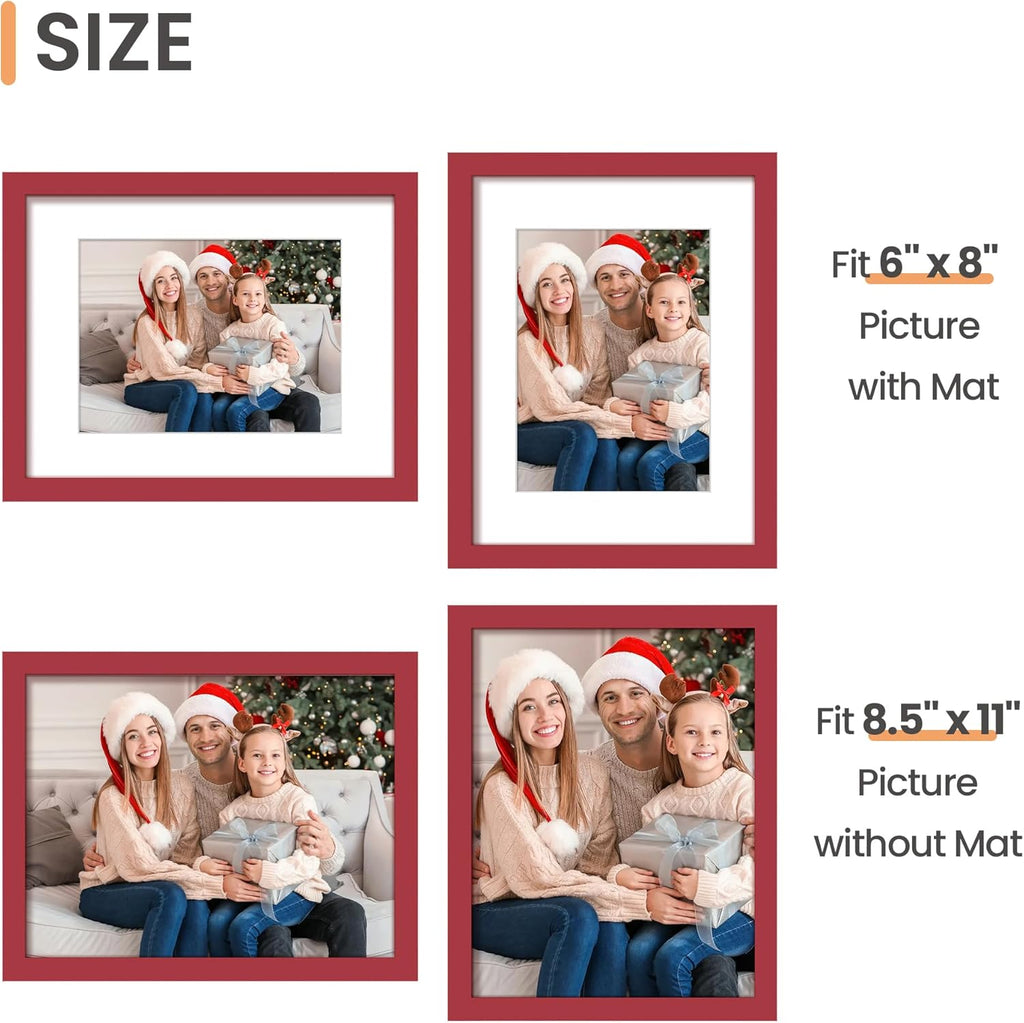 Upsimples 8.5x11 Picture Frame - Versatile Display for 6x8 Photos with Mat or 8.5x11 Without - Red, 1 Pack