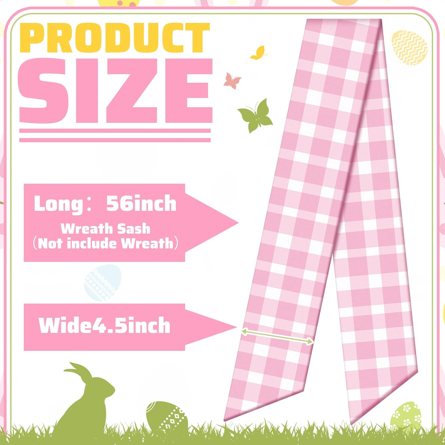 VitalCozy Easter Wreath Sash Set - 4 Pcs Embroidery Blank Accessories for Indoor/Outdoor Decor (4.49" x 56.30")