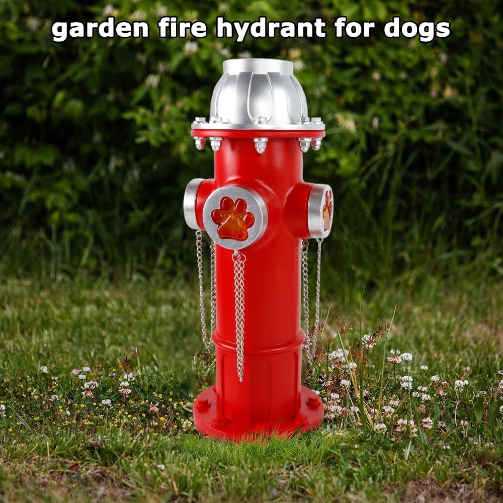 Skiennix Fake Fire Hydrant Statue - Solar Light with Glowing Paw Prints for Garden Decor | 14.5" Tall