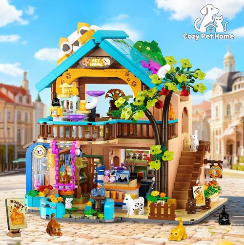 INSOON City Pet Shop Building Set - Cozy Construction Toy with Lights | Miniature Animal Store for Ages 8+