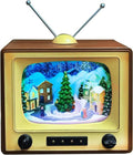 Moments in Time | Animated Retro TV Christmas Village Scene - 6” Hand-Painted Lighted Décor with LED Lights & Moving Tree