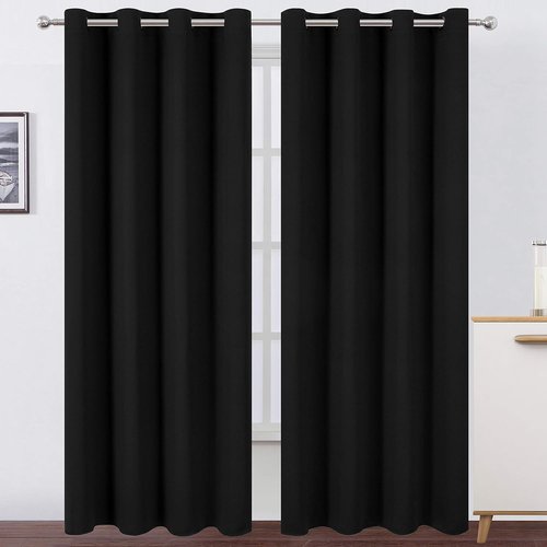 LEMOMO Blackout Curtains - Thermal Insulated Room Darkening Set of 2 Panels | 52 x 84 Inches - Black