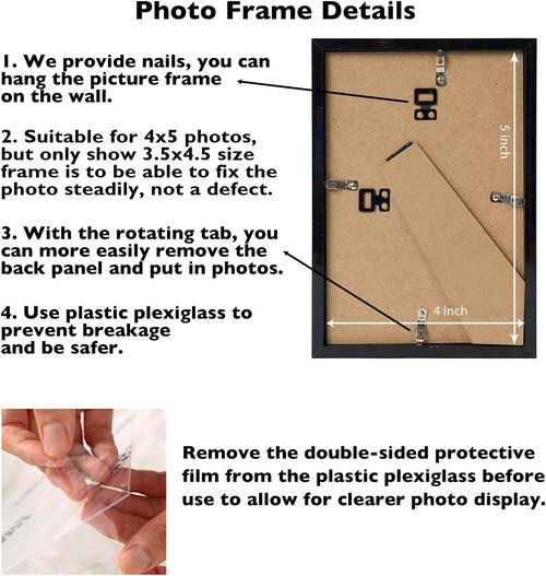 JCJMY 4x5 Black Picture Frame - Versatile Wall or Tabletop Display with Shatter-Resistant Plexiglass