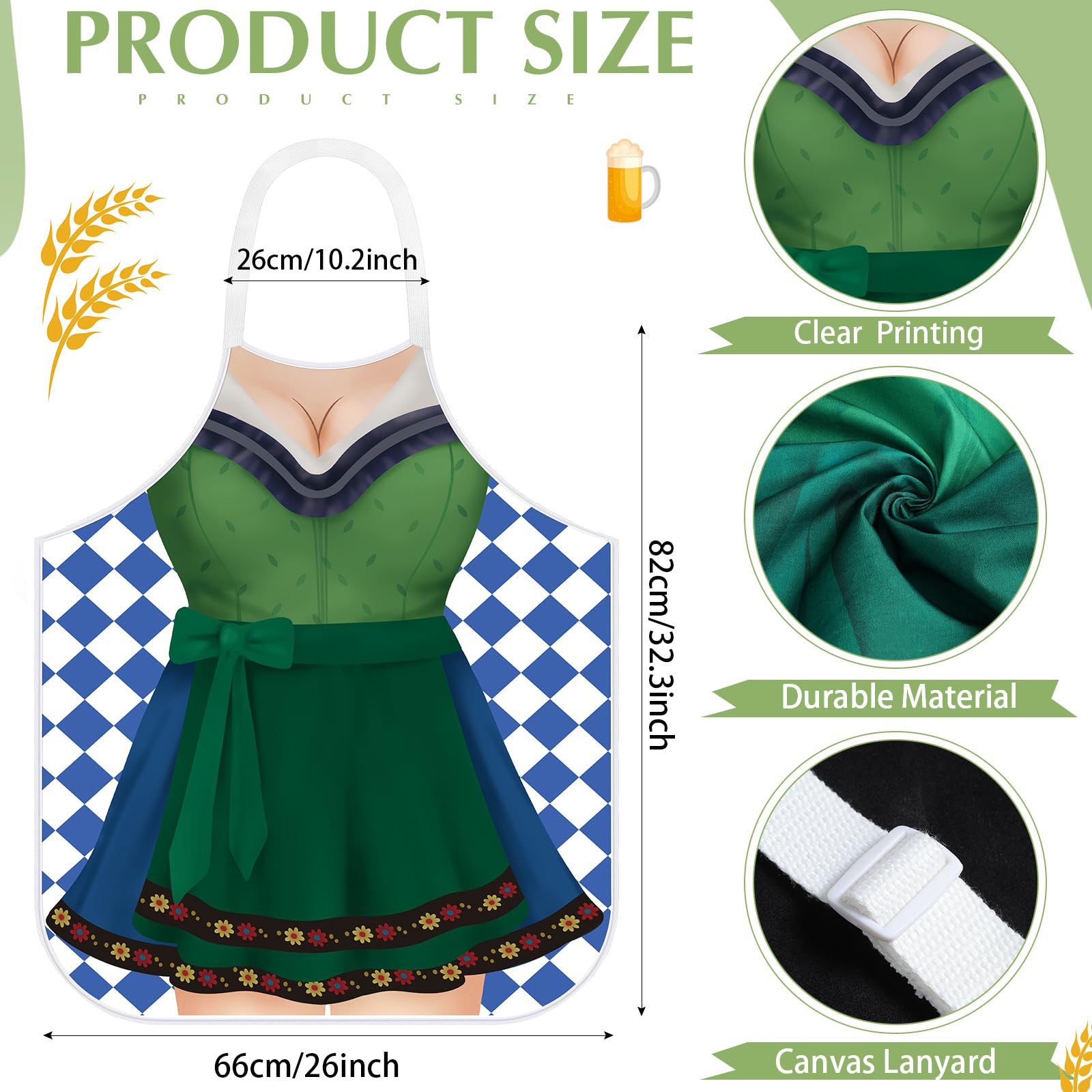 Langyiwee 4 Pcs Oktoberfest Costume Couple Cooking Aprons German Hats Blond Wig Oktoberfest Dress(Green, Brown,Classic)