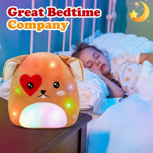 CozyWorld 12 in Valentines Puppy Dog Plush, Light up Valentines Stuffed Dog with Heart, Original Squishy Pillow with Colorful Night Lights Valentine Gifts for Kids Girls Boys Girlfriend