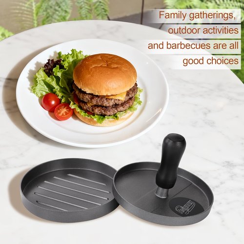 Rsiynax Burger Press Patty Maker, Non-Stick Aluminum Hamburger Mold with 100 Patty Papers for Kitchen Grill BBQ Camping
