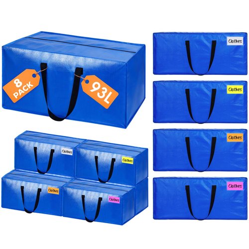 8 Pack Extra Large Moving Bags, Heavy Duty Clothes Storage Totes Bags with ColorNote & Handles, Moving Boxes Alternative Packing Bags for Space Saving