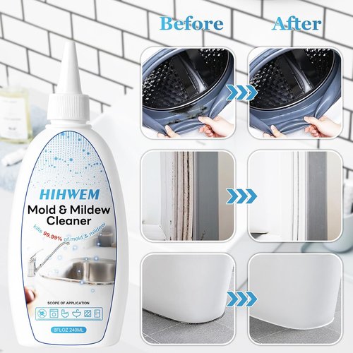 HIHWEM Mold & Mildew Remover Gel - Powerful Stain Cleaner for Washing Machines & Grout | 8 fl. oz