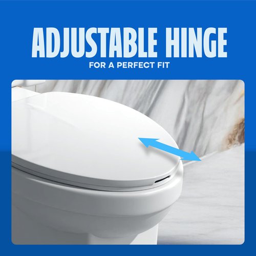 HIGHCRAFT Premium Elongated Toilet Seat with Adjustable Hinges - Molded Plastic Toilet Seat - Fits Standard Elongated Toilets - Oval Seat in White