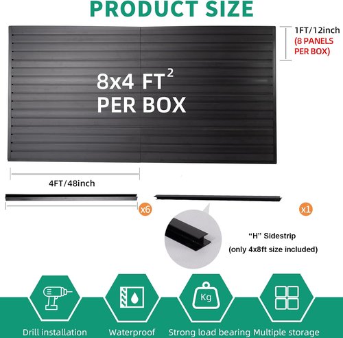 FRAYSCENT Slat Wall Paneling - Durable 4'x8' Slate PVC Panels for Garage Storage & Organization