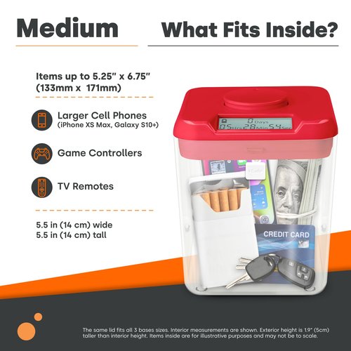 Kitchen Safe Time Locking Container (Medium), Timed Lock Box for Cell Phones, Snacks, and other unwanted temptations (White Lid + 5.5” Clear Base)