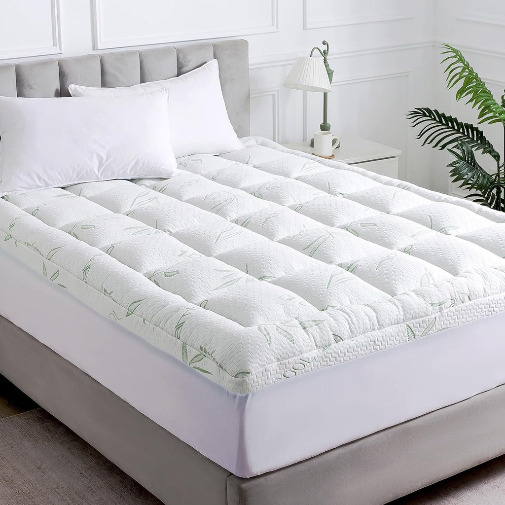 WhatsBedding Queen Mattress Topper - Soft Pillow Top with Deep Pocket & Bamboo Viscose Air Layer
