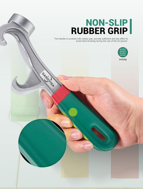 2Pcs Upgraded Bucket Opener Tool 5 Gallon, 8.5 Inch Aluminum Paint Bucket Lid Opener Wrench with Non-slip Rubber Handle Grip, Metal Can Opener Lid Pail Remover Tool for Home Industrial