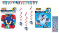 Sonic Birthday Party Supplies Bundle includes 1 Happy Birthday Paper Banner 6.25ft, 3 Hanging Swirl Decorations, 1 Dinosaur Sticker Sheet