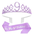 9th Birthday Decorations for Girls,Purple Headband & Glitter Sash Set for 9 Year Old Girl Birthday Decoration (Purple)