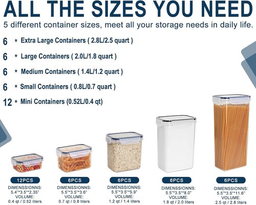 MCIRCO Airtight Food Storage Containers - 36-Piece Set for Kitchen Organization | Includes Lids, Labels & Measuring Cups