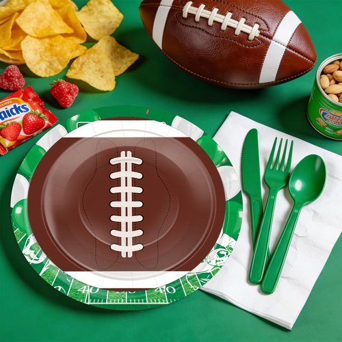Xionpe 168 PCS Football Disposable Tableware Set, Football Party Supplies with Plates, Cups, Napkins, Cutlery (Forks, Spoons, Knives), Serves 24 Guests for Game Day, Birthday & Tailgate