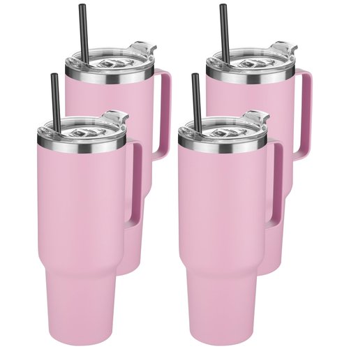 HASLE OUTFITTERS 40 oz Stainless Steel Tumbler with Handle, Vacuum Insulated Tumblers Bulk, Reusable Double Wall Travel Coffee Mug, Durable Powder Coated Water Bottle(Pink, 4)
