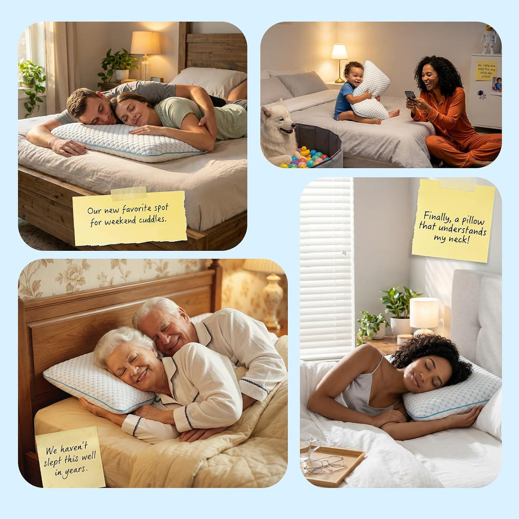 Skiennix Ultra Thin Flat Pillow - Cooling Gel Memory Foam for Stomach & Back Sleepers | 2.75-Inch Design