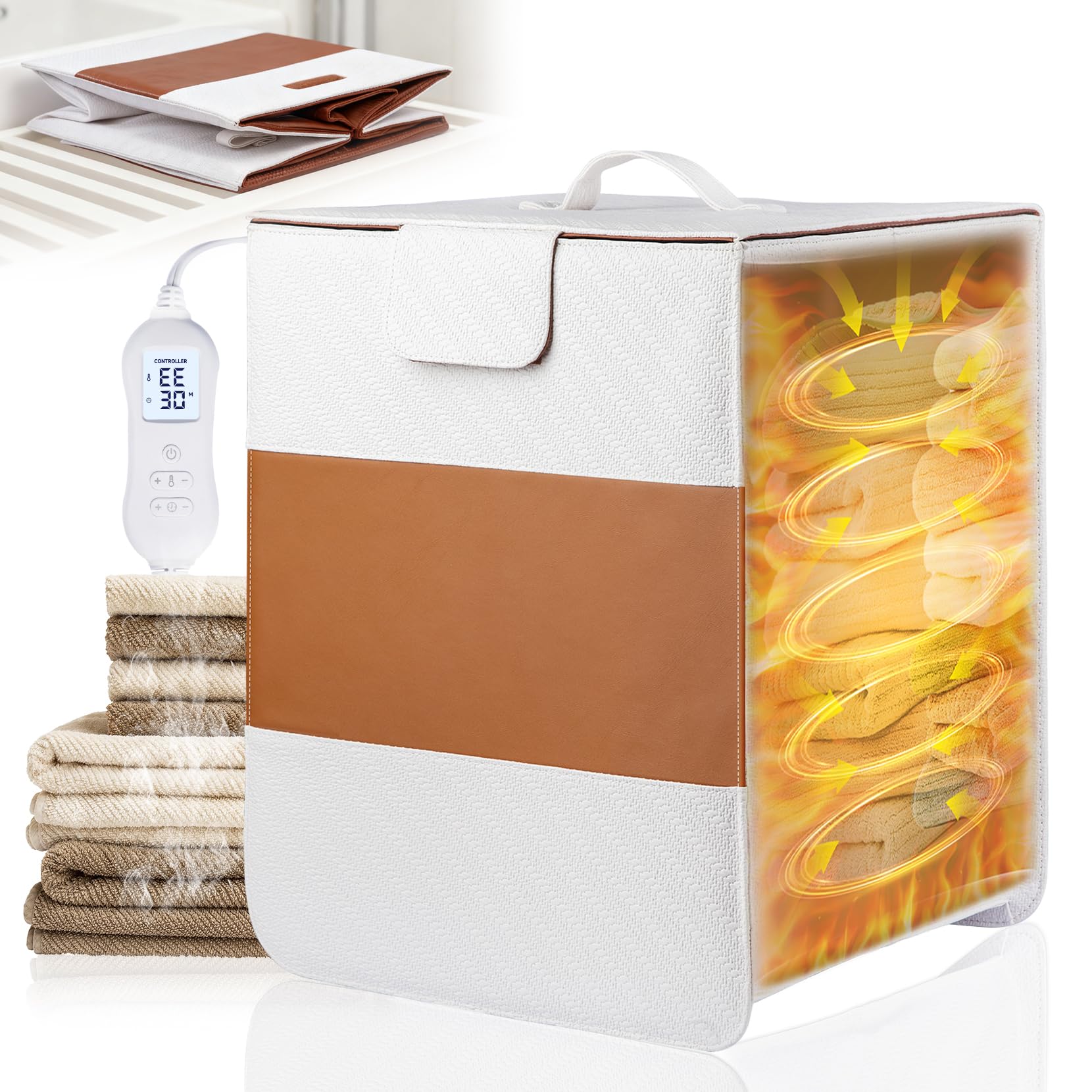 Parquix 38L Foldable Towel Warmer for Bathroom, Home & Spa, Large Capacity for Oversized Towels, Blankets & Robes, 4 Temp Modes, Auto Shut-Off Timer, Perfect Spa Gift for Loved Ones