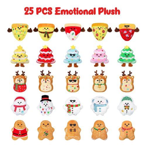 Advent Calendar 2025 Kids, Mini Plush Advent Calendar with 25 PCS Cute Emotional Plushies, Christmas Stocking Stuffers & Holiday Gifts for Kids, Teen Girls Boys & Collectors